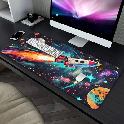 40*90cm Oversized Gaming Mouse Pad, Vibrant Rocket and Planet Desk- XXL Non-Slip