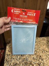 One Vintage 1982 Counted Cross Stitch N Needle Point Frame Blue Plastic 6" x 8"