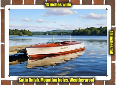 Metal Sign - 1936 20' Gar Wood Runabout Oil Painting - 14x10