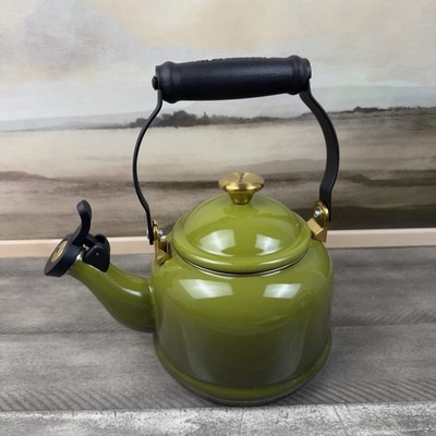 Williams Sonoma Le Creuset Classic Demi Tea Kettle W/ Gold Knob Olive Scuffed