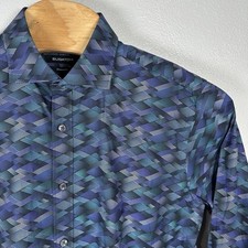 Bugatchi Shaped Fit Shirt Men's Sz Large Purple Blue Pattern Flip Cuff Button Up