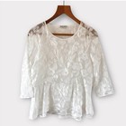 Reiss Lennon weiße Bluse Top 10 Jacquard Spitze Oversize 3/4 Arm Arbeit Smart