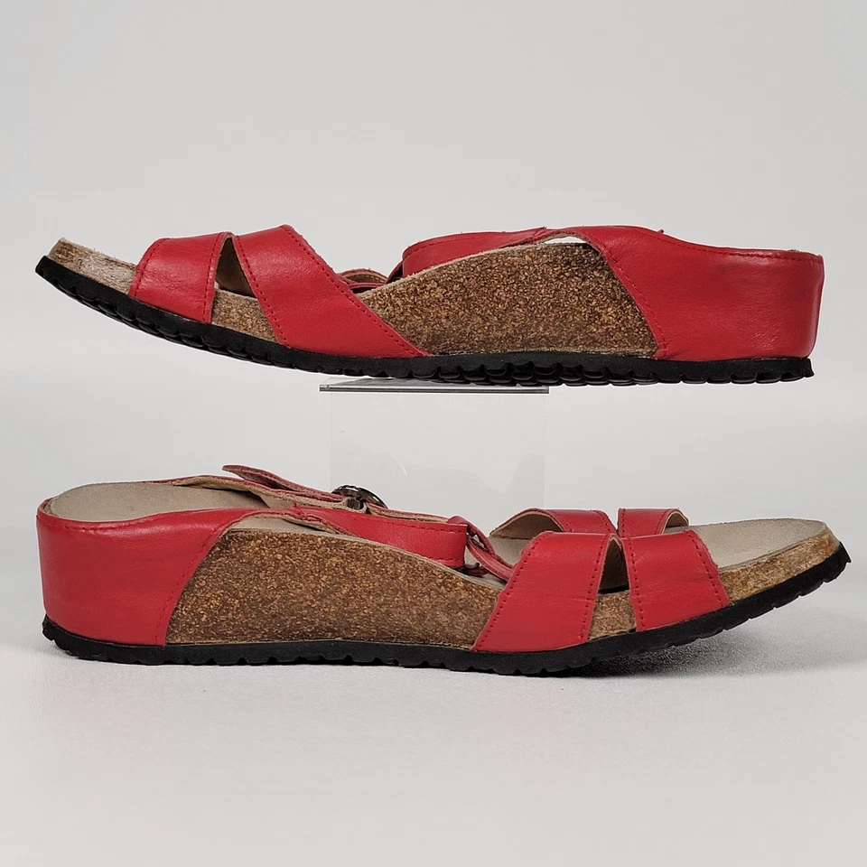 Sandalias cómodas Haflinger de cuero rojo con tira trasera. Talla 39 EUR. EE. UU. 8 Foto 4 de 4