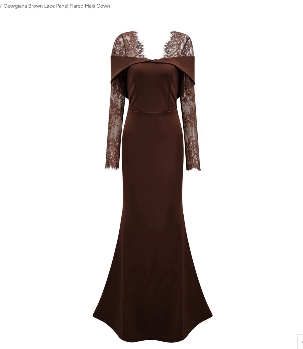 exaggerated sleeve wrap bias maxi dress in brown floral print JULIETTE LACE MAXI DRESS
