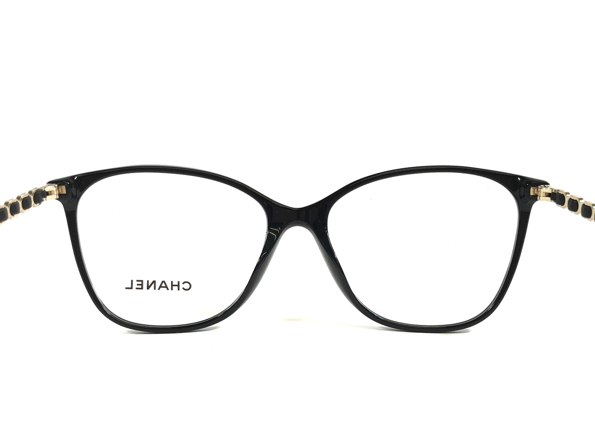 Chanel Eyeglasses Frames 3408-Q c.622 Black Gold Woven Leather 54