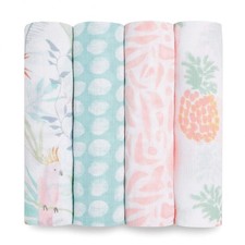 aden  anais - Essentials Swaddle Blankets, 4-Pack, Tropicalia, 44"x44"