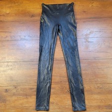 Spanx Womens Small Faux Leather Leggings 27" Shiny Metallic Black S