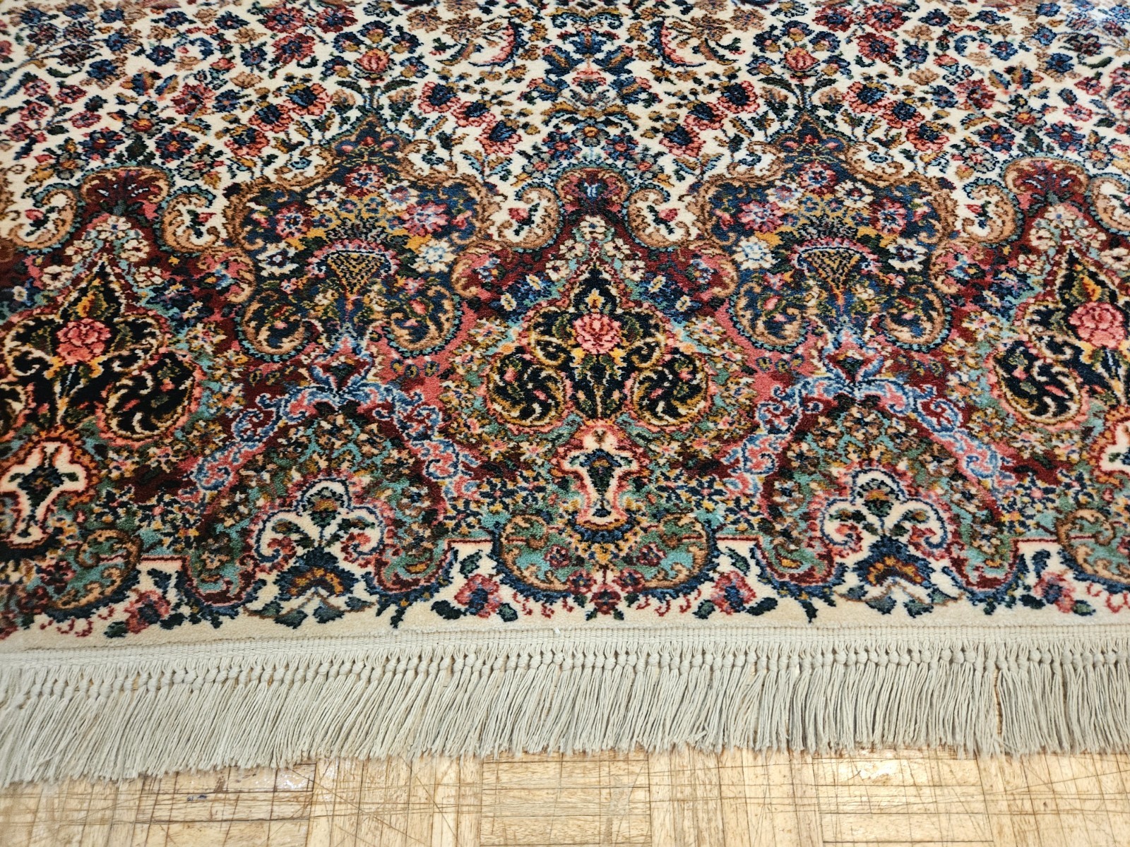 10x14 KARASTAN 742 IVORY FLORAL KIRMAN - 100% WOOL RUG EXCELLENT CONDITION!