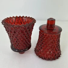2 Home Interior Homco  Hobnail 3 3/4 X 2 3/4” Votive Cup Red Diamond Cut VTG