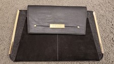 River Island Black Clutch Bag Gold Detail Envelope Evening Party Handbag