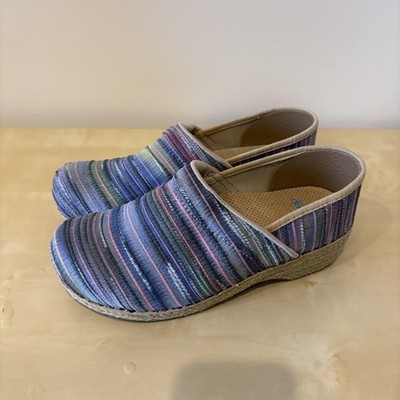 Dansko Shoes Womens Size 39 Multicolor Striped Espadrille Wedge Slip On Comfort