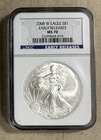 2008 W SILVER EAGLE DOLLAR COIN NGC MS 70