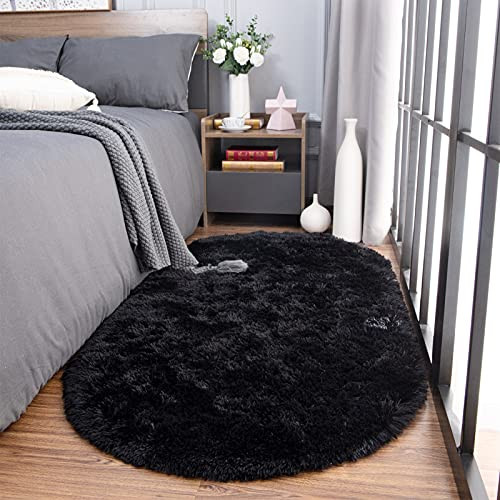 Ultraweiche Flauschige Schlafzimmerteppiche Kinderzimmerteppich Modern 2,6' X 5,3' Schwarz - Bild 3 von 6