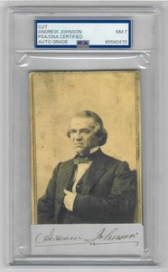 ANDREW JOHNSON * PSA NM 7* Autograph Cut FULL Signature CDV Photo SIGNED