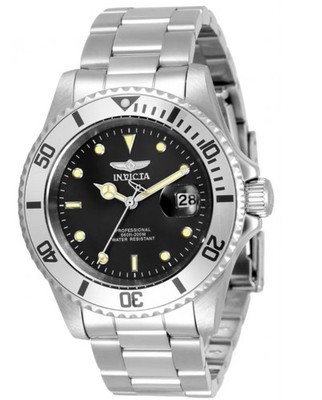 Invicta Mens 40mm PRO DIVER Automatic Date Black/Silver Tone 200m Bracelet Watch