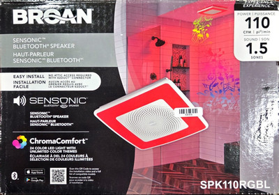 Broan SPK110RGBL Sensonic Bluetooth Bathroom Fan ChromaComfort 110CFM - NEW