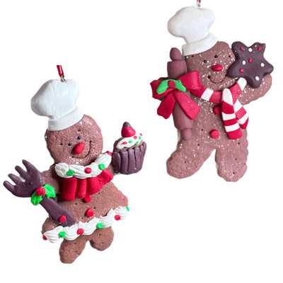 Set 2 Kurt Adler Gingerbread Chef Clay Dough Ornament Boy Girl Resin Chefs 4''