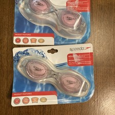 2 Pair Speedo Adult Boomerang Clear Pink Swim Goggle Ages 15 NEW Package FLAWS