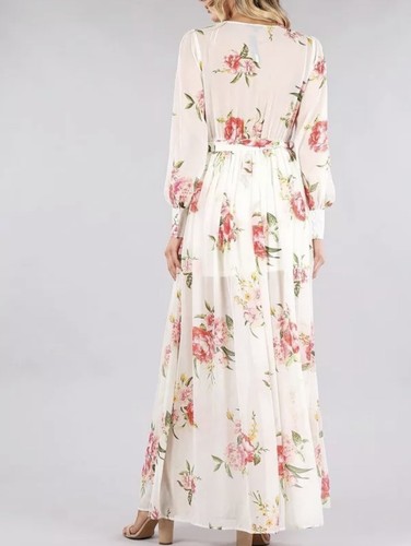 Papaya Women’s Maxi Floral Wrap Dress Side Slit Tie Waist Long Sleeve Size S NWT - Imagen 4 de 7