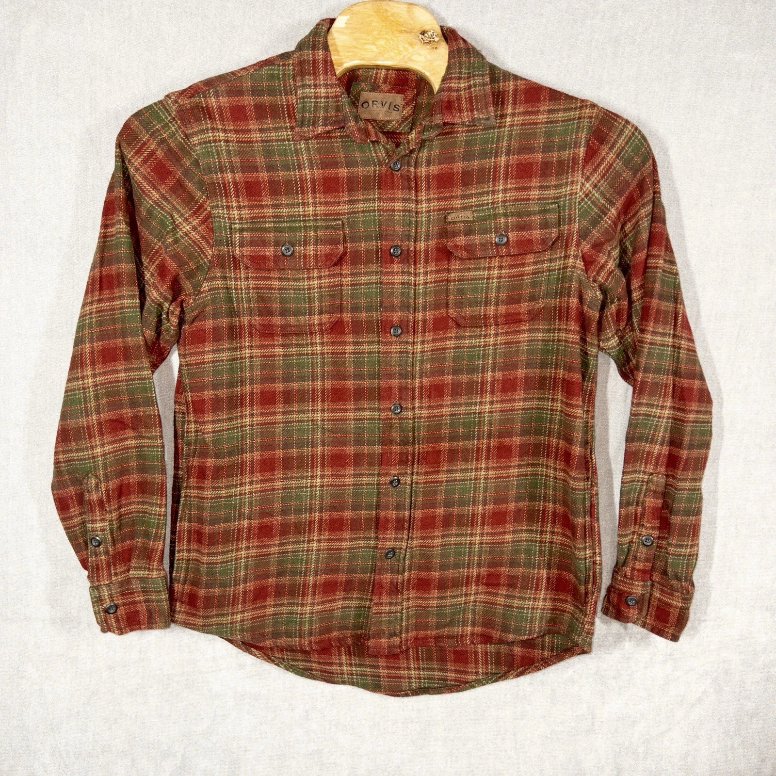 Orvis Fishing Plaid Flannel Button Up Shirt Mens Medium 100% Cotton Outdoors