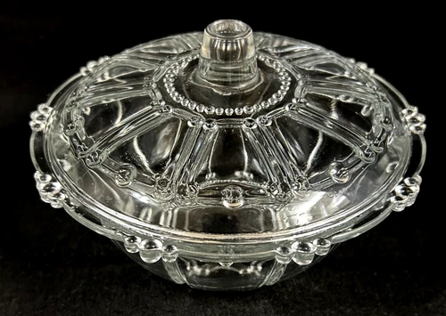 Vintage KIG Indonesia OYSTER PEARL Clear CANDY DISH Depression Glass 4" x 7"