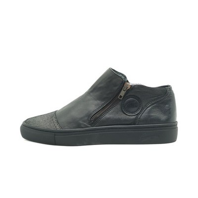 Pataugas Damen Leder Glitzer Reißverschluss Schuhe Schwarz Street Sneaker EU 38