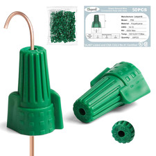50PCS Green Ground Wire Nuts Connectors with Hole, 14-10 AWG Winged Ground Wire