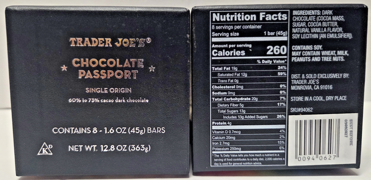 Trader Joe's Chocolate Passport 8 Bars Single Origin 12.8oz 363g
