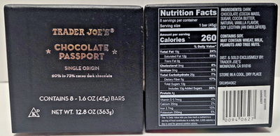 Trader Joe's Chocolate Passport 8 Bars Single Origin 12.8oz 363g