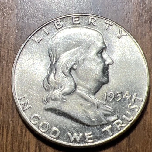 1954 AU Franklin Half Dollar Full Bell Lines Actual Coin. Higher grade Coin