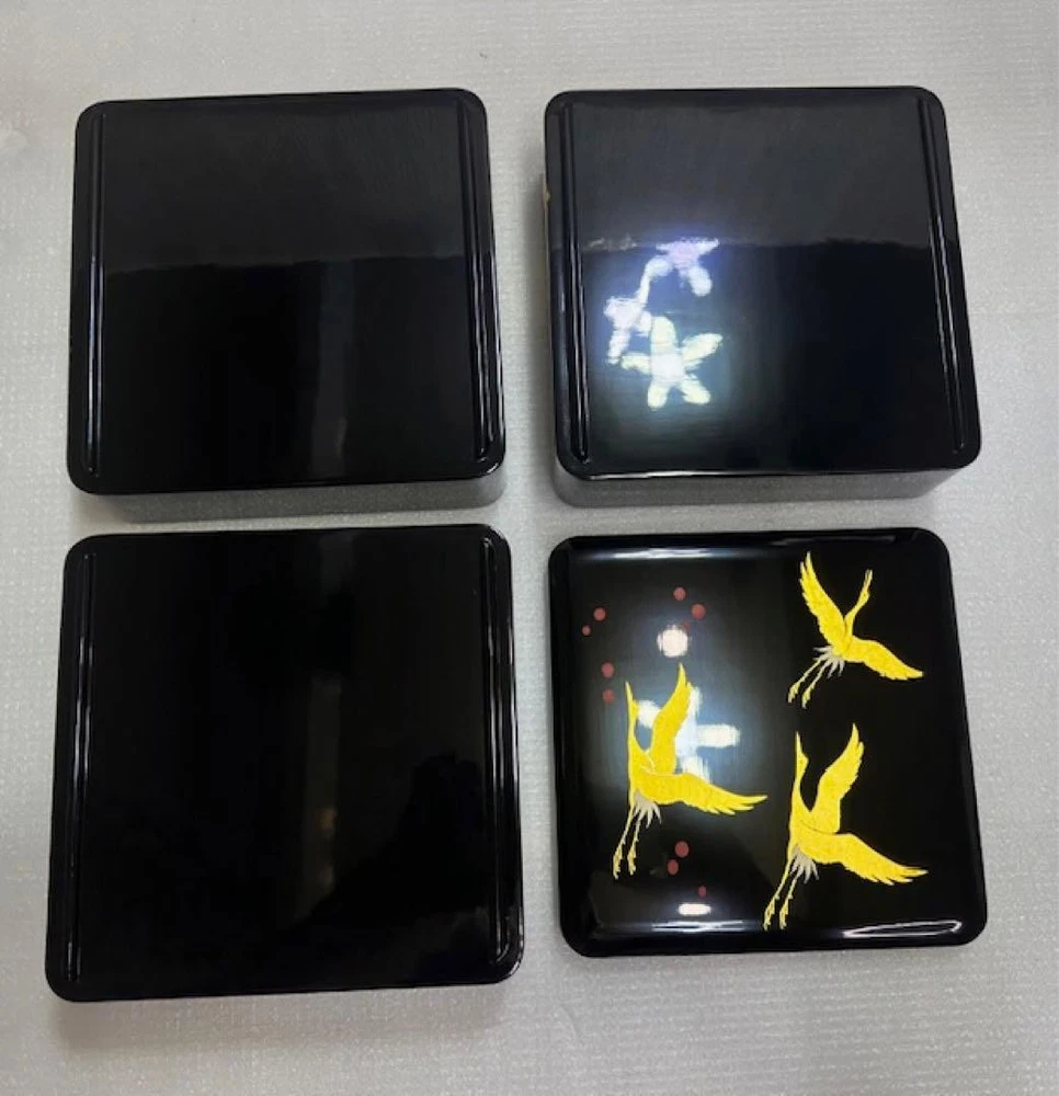 Jubako Bento Box Japanese 1 Echizen lacquer wooden three tiers black background