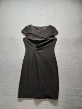 Tahari Women Sheath Dress 8 Black Asymmetric Neck Back Zipper Ruched Front