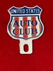 VINTAGE "UNITED STATES AUTO CLUB" METAL LICENSE PLATE TAG TOPPER, NICE CONDITION