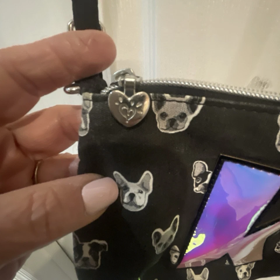 Justice French Bull Dog crossbody purse Adjustable strap Letter K Black - Image 3 of 4