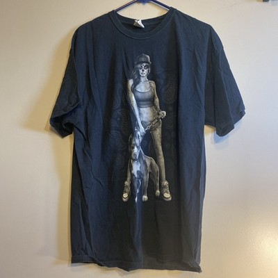 Vintage Tatted Skull Day Of The Dead  Girl Pitbull Black T Shirt Size XL