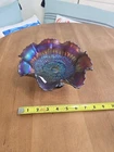 Vintage Northwood Stippled Rays Carnival Glass Amethyst Bowl Ruffled Edge