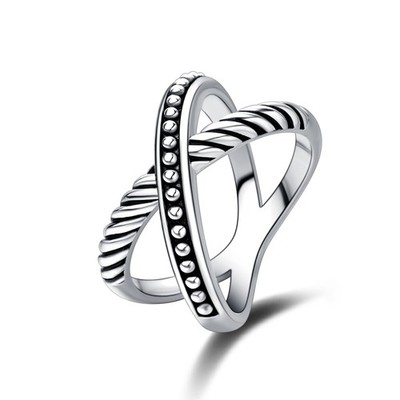 Twisted Cable Criss Cross Caviar Dots Ring Designer Inspired Women Bands Eter...