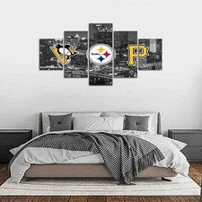 Pittsburgh Steelers Penguins Pirates NFL NHL MLB 5 Piece Panel Canvas Wall Art