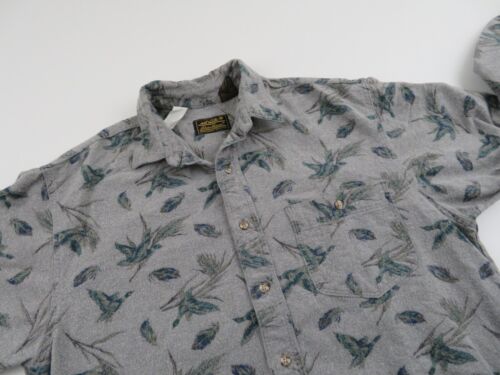 Camicia vintage Eddie Bauer Birds AOP pesca flanella camoscio abbottonata uomo grande - Foto 3 di 12