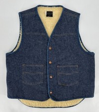 Vintage Roebucks Vest Mens Large Sherpa Lined Denim Blue Jean Snap Rugged Cowboy