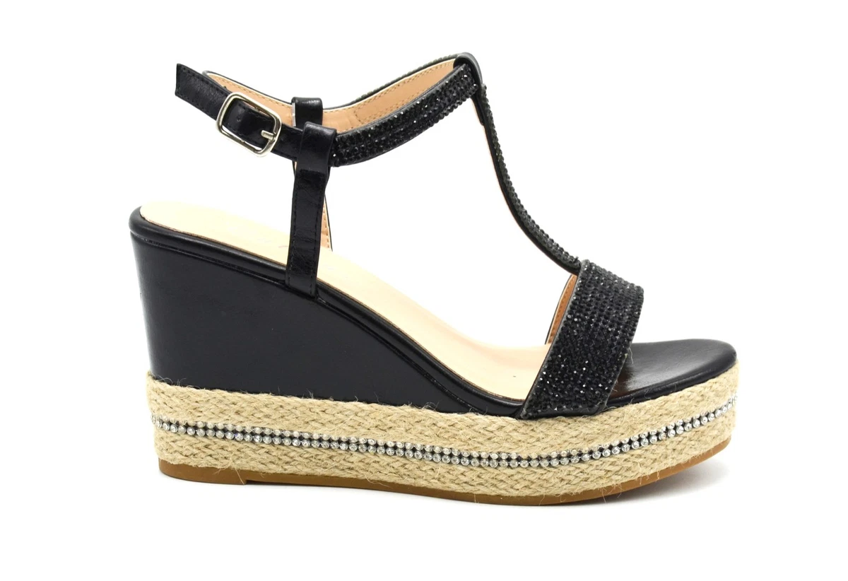 SHT16 423 Sandales Nu Pieds Brides Strass Semelle Plateforme
