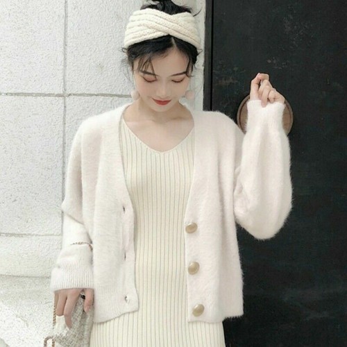 Women Faux Mohair Fur Sweater Cardigan Knitted Coat Jacket Outerwear Casual - Picture 10 of 14
