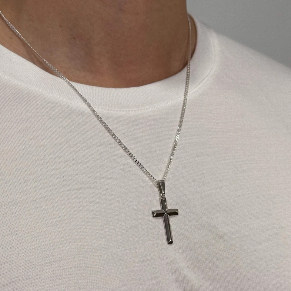 Sterling Silver Modern Flat Cross | Men's Classic Cross Pendant - image 2 of 2