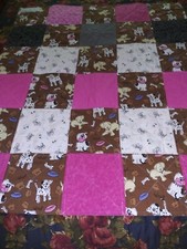 Handmade Dog Themed Child's Quilted Throw Reversible Pink  Brown 36" X 42"