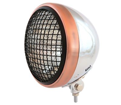 7'' Bottom Mount Motorcycle Headlight w/ Grill - Chrome Bronze Black - H4 Halogen