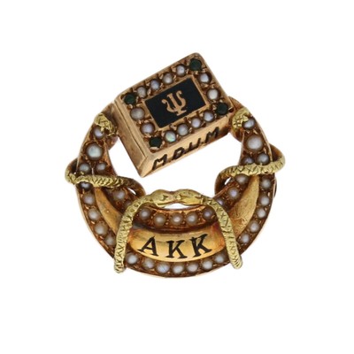 Alpha Kappa Kappa Badge 14k Gold Seed Pearls Glass Antique Fraternal Pin Ebay