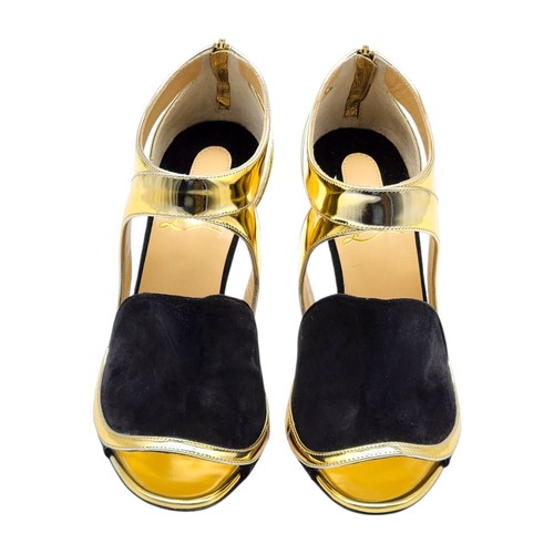 Christian Louboutin Rotonda sandalo décolleté in pelle oro 100 EU 36,5 US 6 - nuovo - Foto 2 di 14