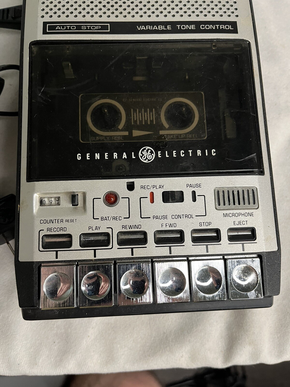 Vintage General Electric 3-5153A Portable Cassette Tape Recorder Player Works