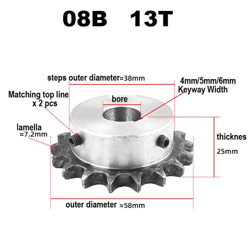 #40 Pignone trasmissione catena 10-32 denti foro 10-40 mm passo 1/2" 12,7 mm per catena 08B - Foto 12 di 28