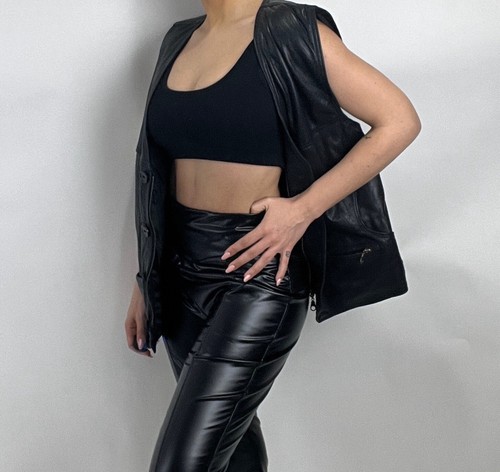 Vintage 80’s Leather Vest In Black - Picture 1 of 11